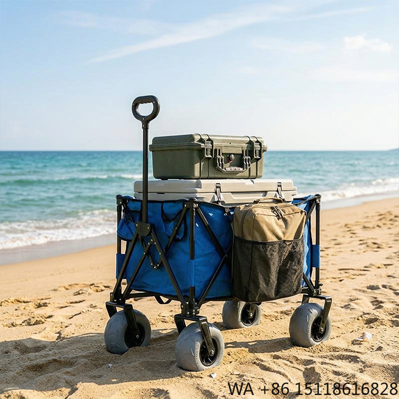 Outdoor Furniture Metal - 折りたたみ式メタルビーチワゴン、クイックリリーススイベルバルーンホイール、コンパクトで広々としたキャンプカート、簡単に分解可能