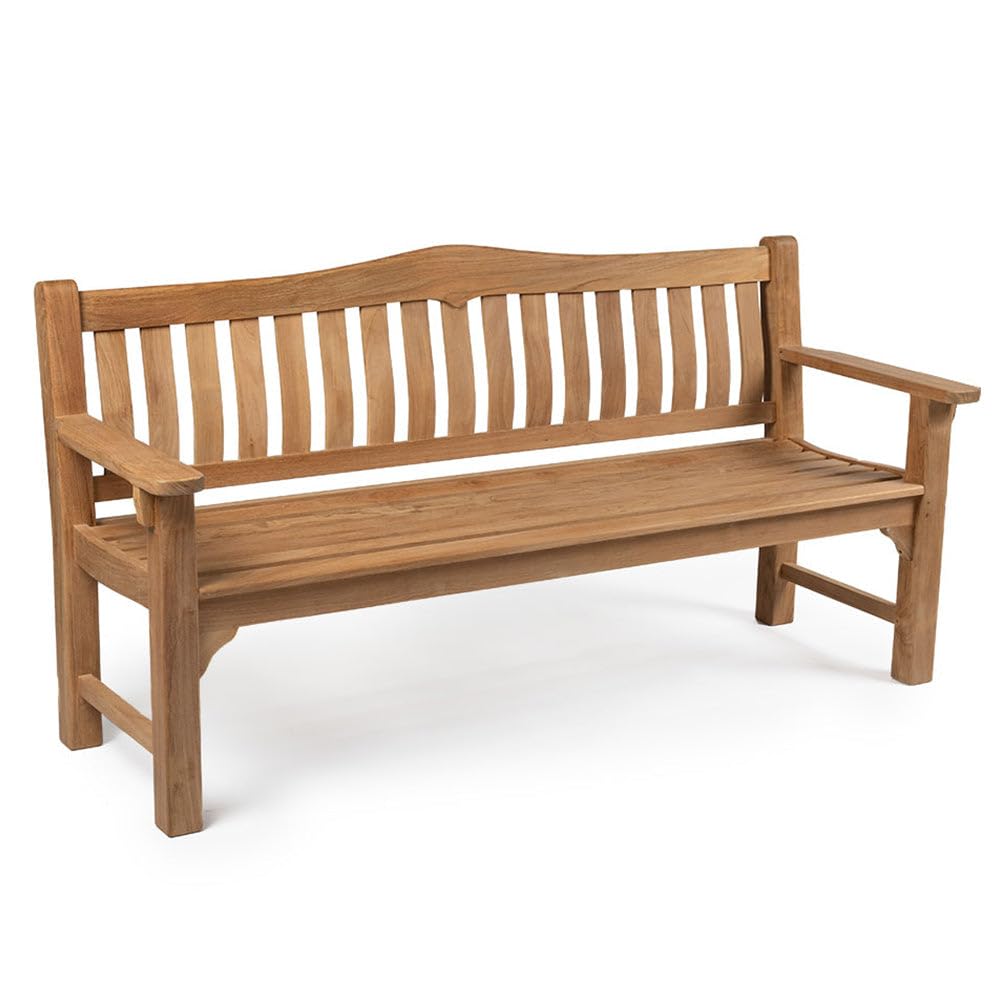 Outdoor Furniture Teak - グレードAチーク材73インチベンチ、耐候性、屋内外兼用無垢材パティオ家具、アーチ型背もたれアームレスト付き、カスタマイズ可能