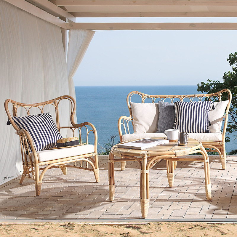 Outdoor Furniture Indonesia - 天然籐ソファ屋外用ダブル籐中庭レジャー東南アジアインドネシア籐家具セット