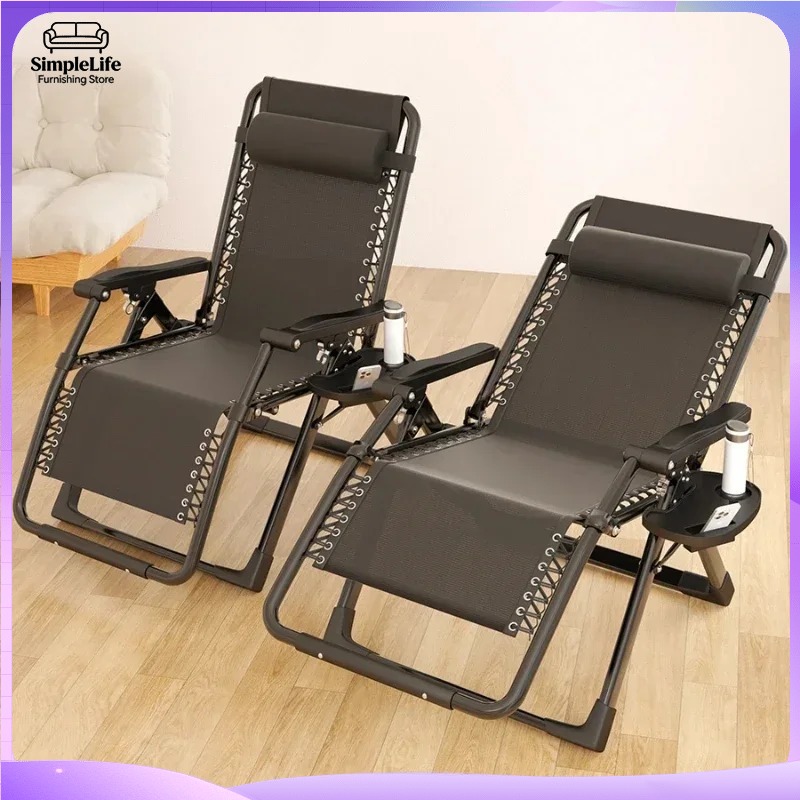 Outdoor Furniture Lounge Set - 無重力リクライニングチェア ポータブル折りたたみ式アウトドアラウンジチェア キャンプ、裏庭、パティオ用 高さ調節可能 カップホルダー付き
