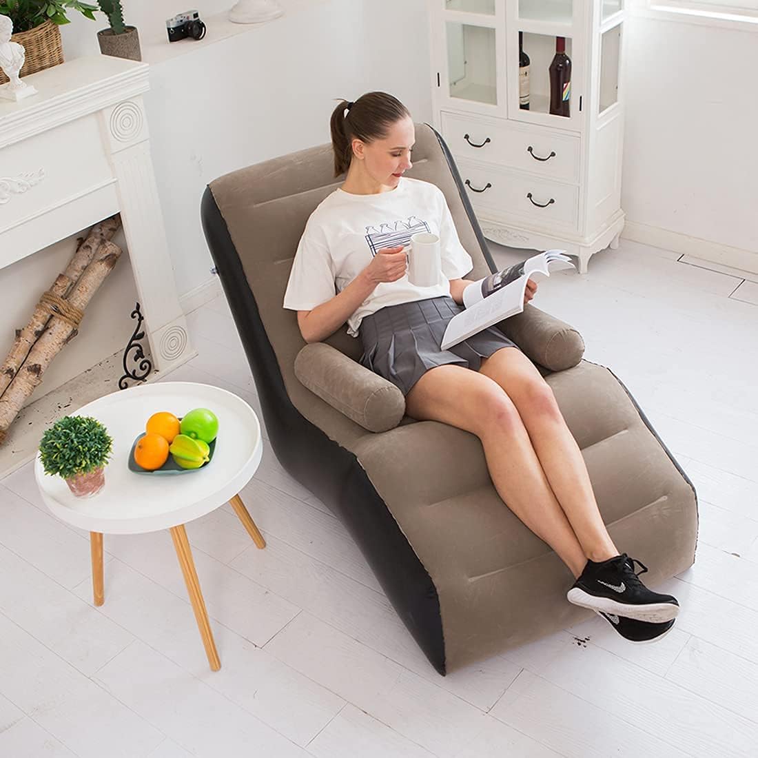 Outdoor Daybed Furniture - 折りたたみレイジーソファ、インフレータブルラウンジチェア厚みのある耐久性のある折り目、レジャーベッド睡眠用のコンパクトなゲームラウンジャーエアベンチ