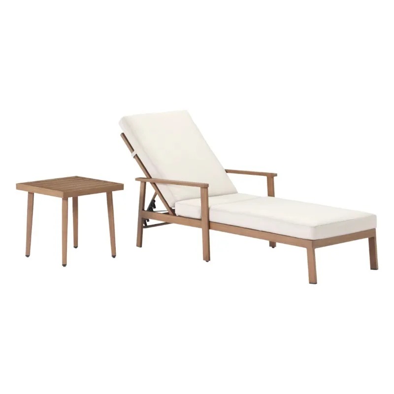 Outdoor Furniture Recliner Set - モダンで耐久性のあるチーク材の屋外家具セット、防水生地のクッション付きサンラウンジャー、ホテルの中庭用リクライニングチェア