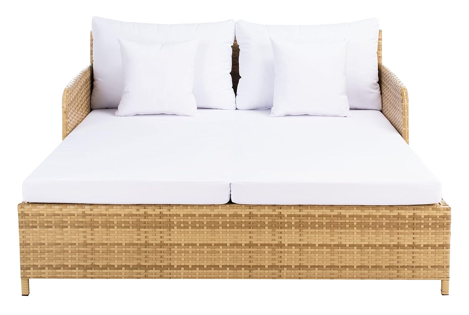 Outdoor Daybed Furniture - アウトドアカデオデイベッド ナチュラル＆ホワイトスチールフレーム クッション付き ディープシート リゾートデザイン 枕付き