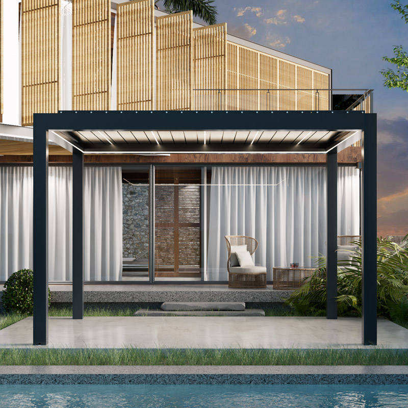 屋外カーポートパビリオン、ルーバー付き日よけパーゴラ、LED - Outdoor Furniture Metal のレビューと価格