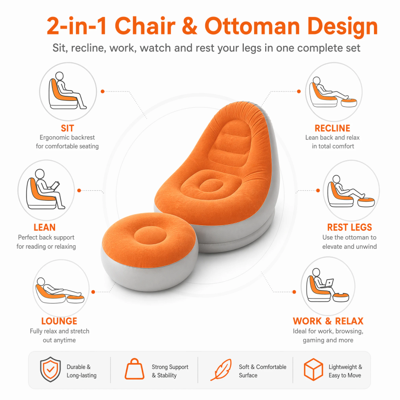 フロッキング加工のインフレータブルレイジーソファセット（フッ - Outdoor Furniture Philippines のレビューと価格