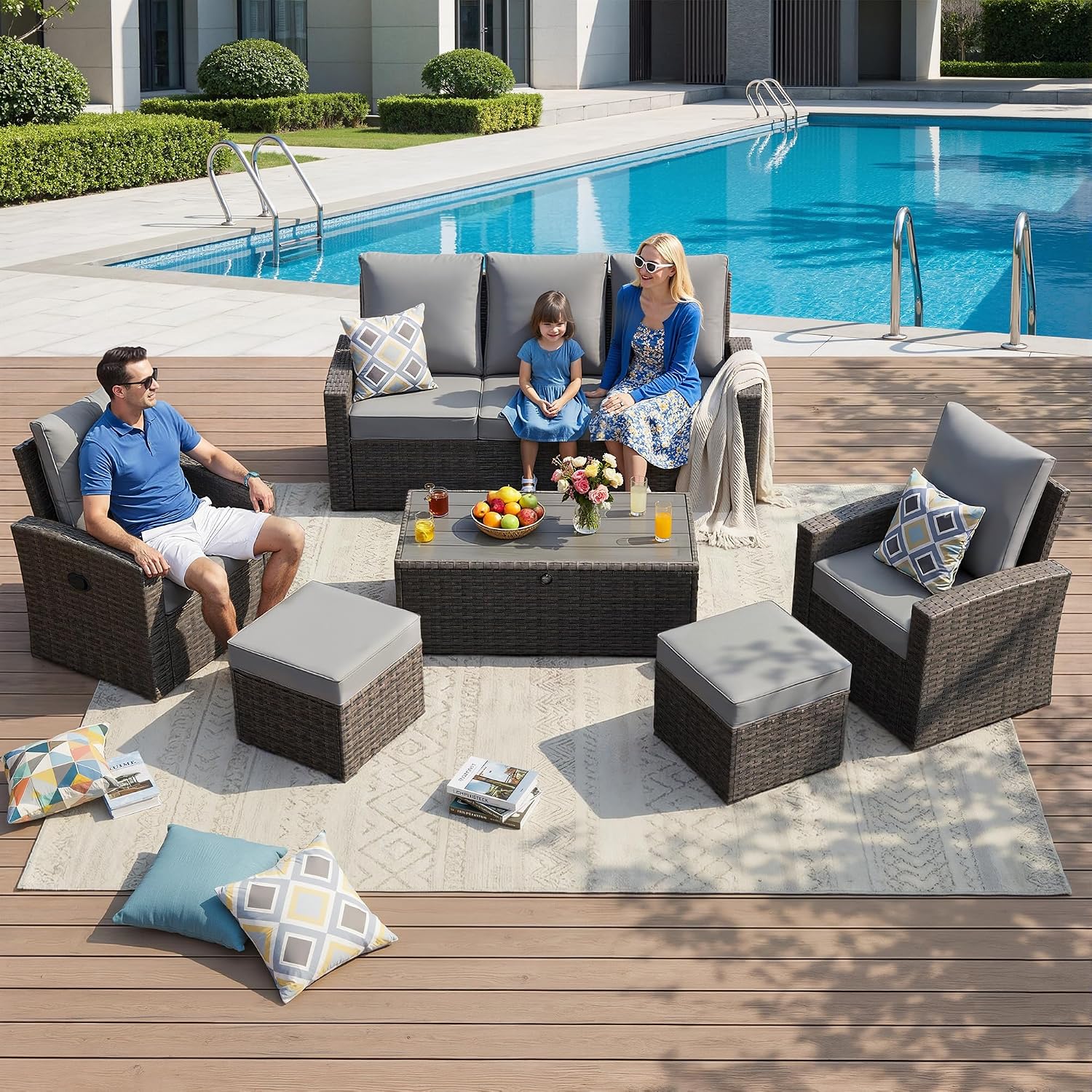 屋外パティオ家具セット-6点セット 全天候型ウィッカー屋外家 - Outdoor Furniture Recliner Set のレビューと価格