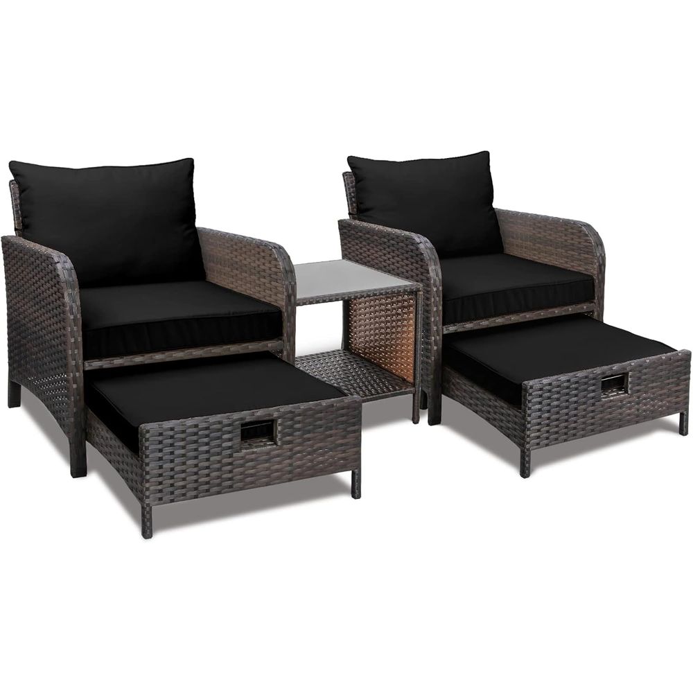 バルコニー家具5点セット、PE製ウィッカーラタン製屋外ラウン - Outdoor Furniture Lounge Set のレビューと価格