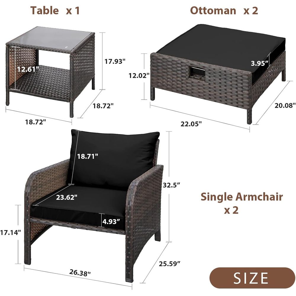 バルコニー家具5点セット、PE製ウィッカーラタン製屋外ラウン - Outdoor Furniture Lounge Set のレビューと価格