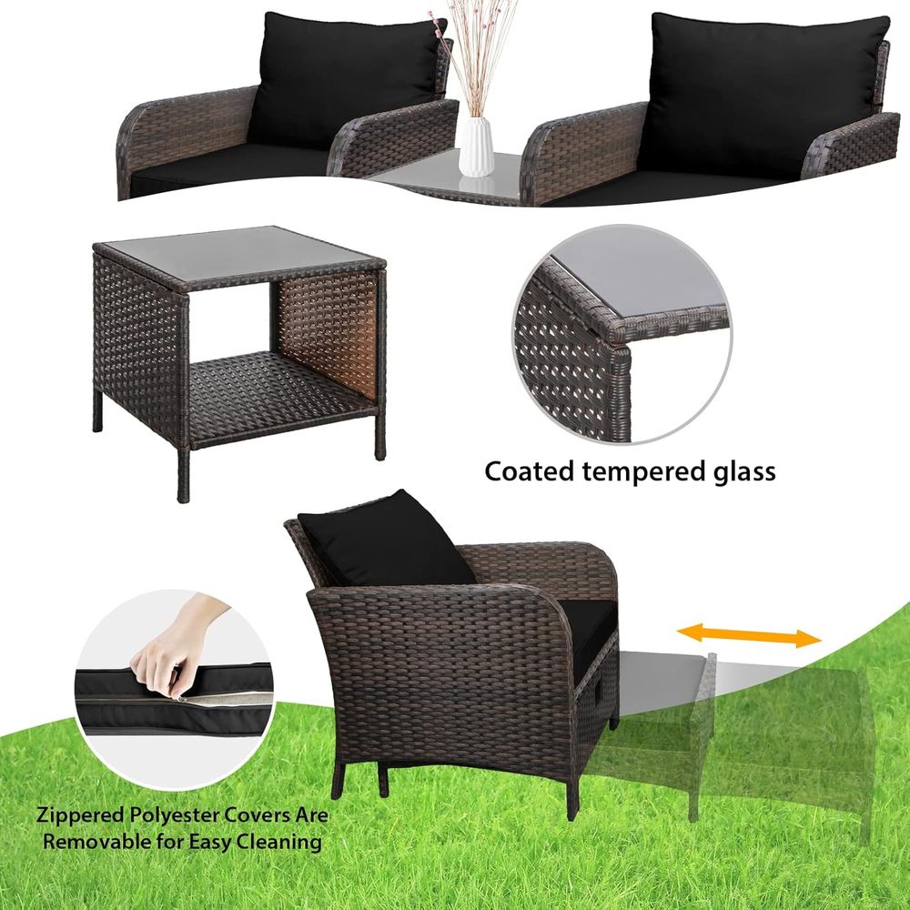 バルコニー家具5点セット、PE製ウィッカーラタン製屋外ラウン - Outdoor Furniture Lounge Set のレビューと価格