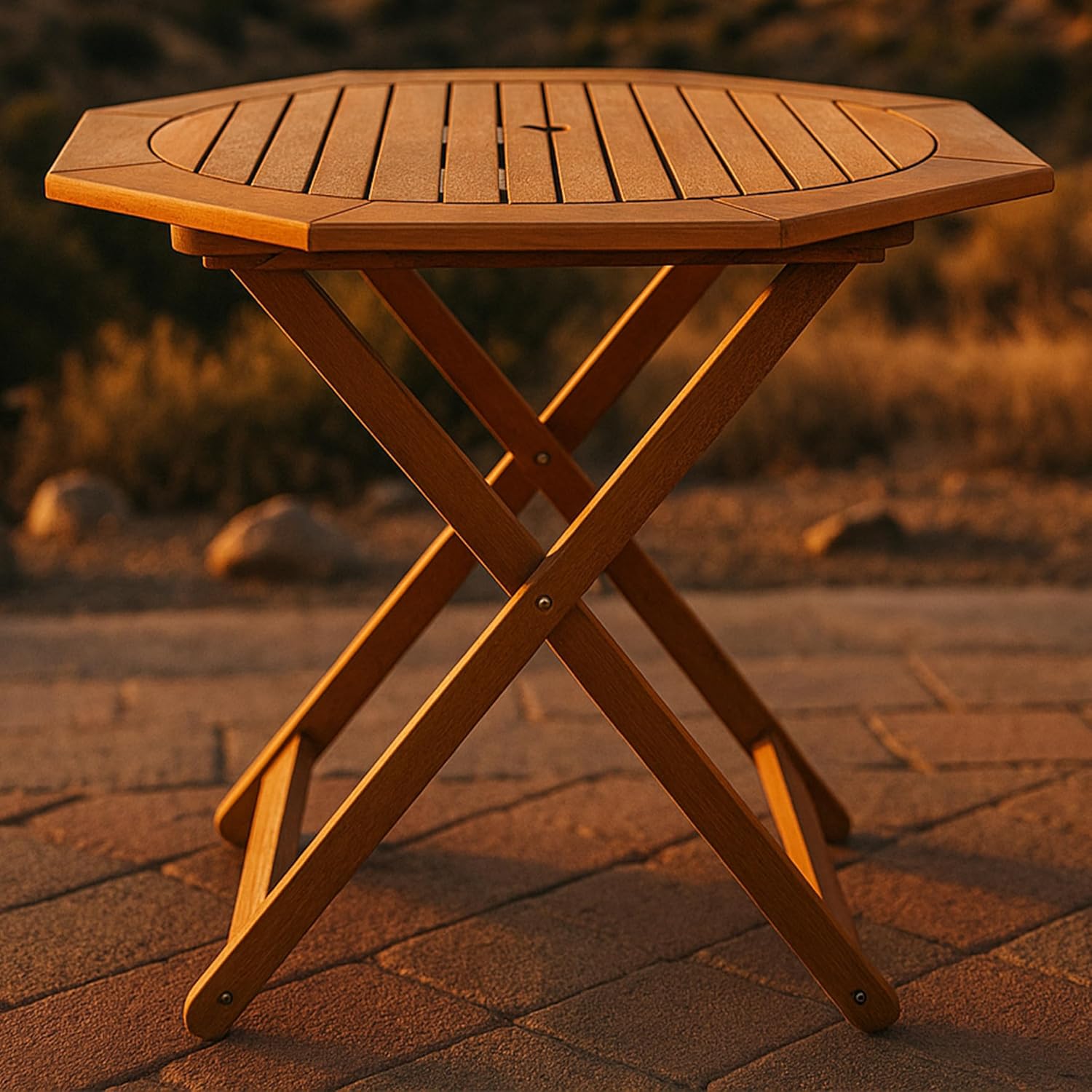 メランティウッド製折りたたみ式アウトドアテーブル、傘立て付き - Outdoor Furniture Teak のレビューと価格