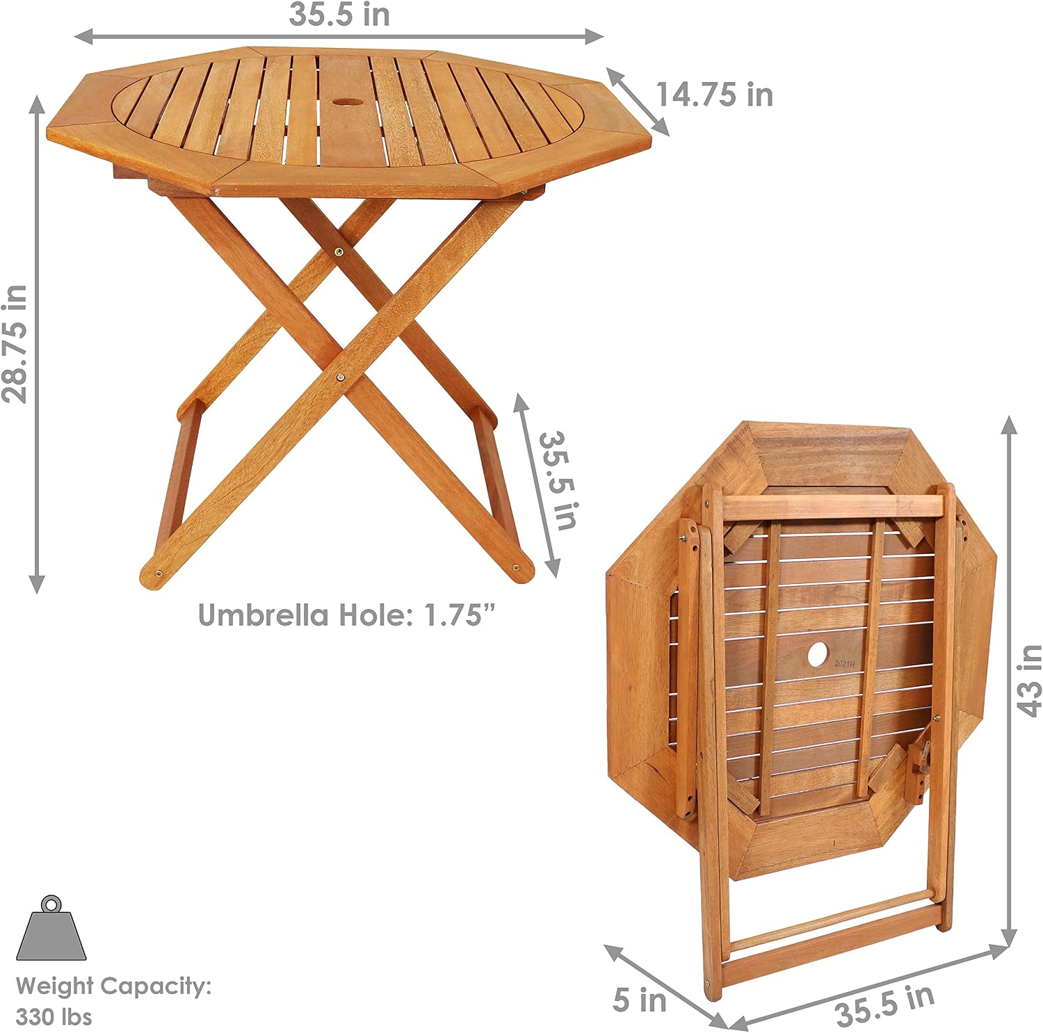 メランティウッド製折りたたみ式アウトドアテーブル、傘立て付き - Outdoor Furniture Teak のレビューと価格