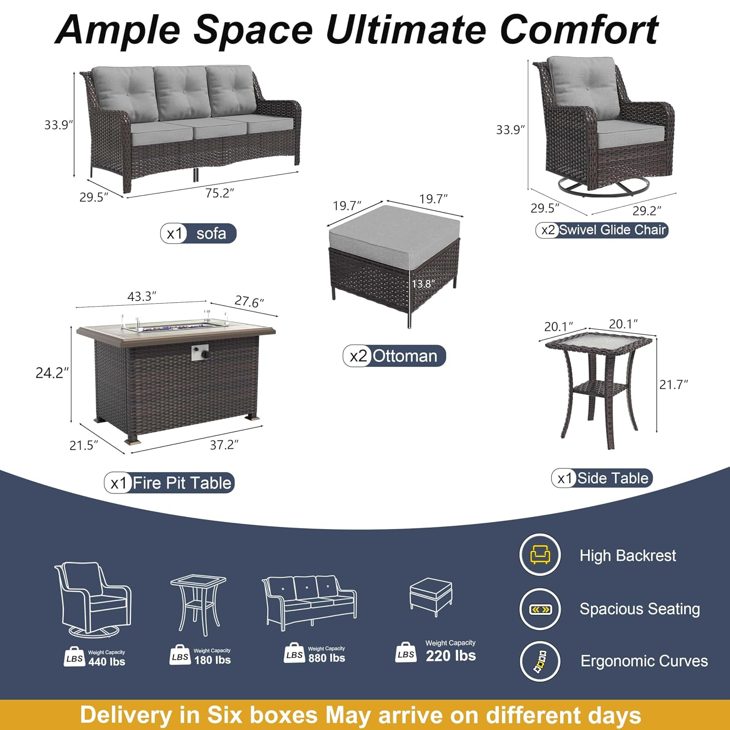 7点セットのパティオ家具セット、屋外用厚手の籐製セクショナル - Outdoor Furniture Bali のレビューと価格