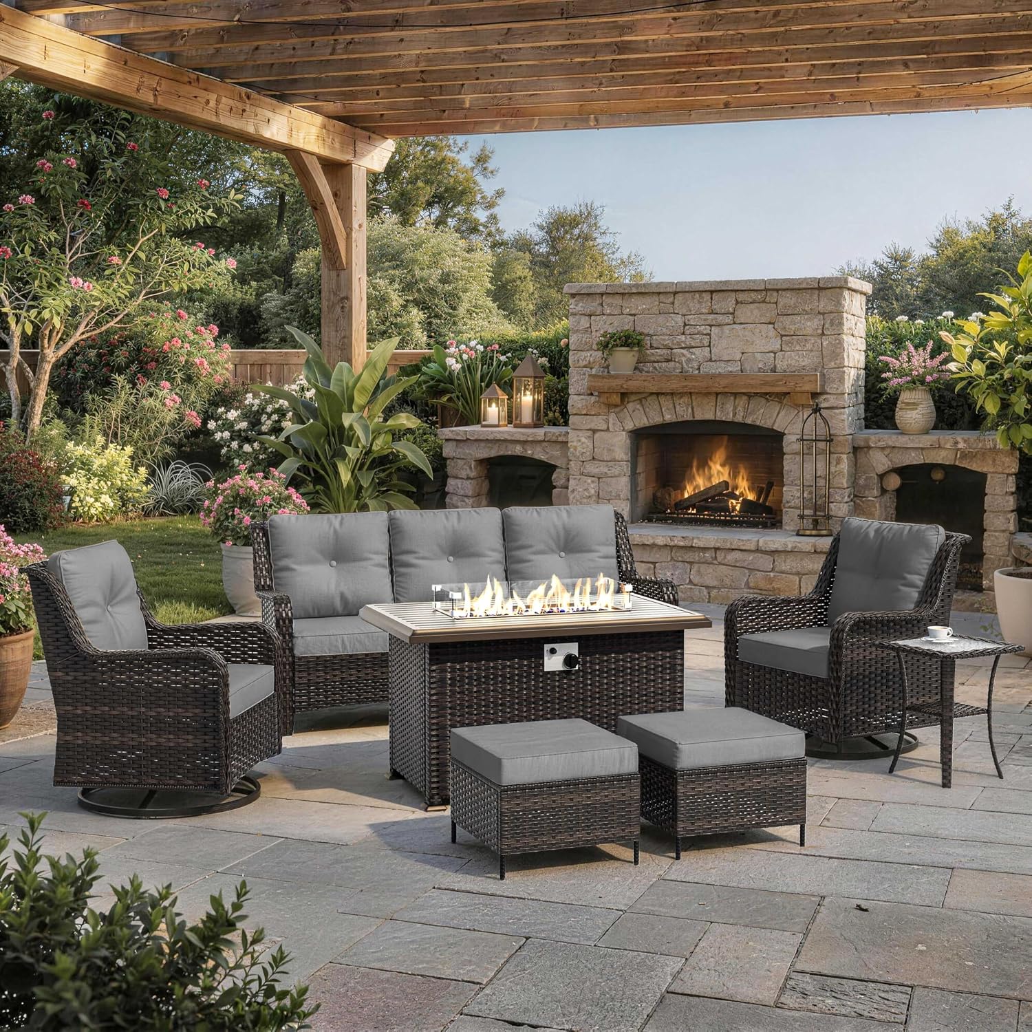 7点セットのパティオ家具セット、屋外用厚手の籐製セクショナル - Outdoor Furniture Bali のレビューと価格