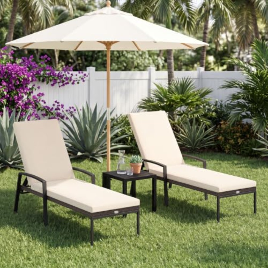 屋外用パティオ家具セット：2脚のラタン製ラウンジチェア、調整 - Outdoor Furniture Lounge Set のレビューと価格
