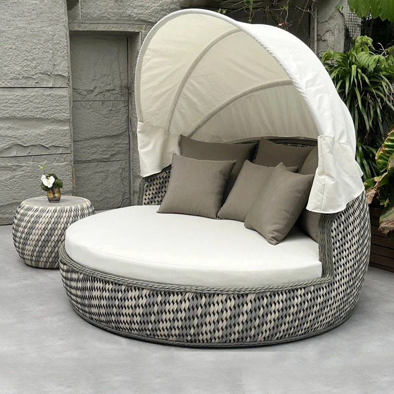 デイベッド、紫外線防止防錆丸型、籐製ラウンジソファ、キャノピ - Outdoor Daybed Furniture のレビューと価格