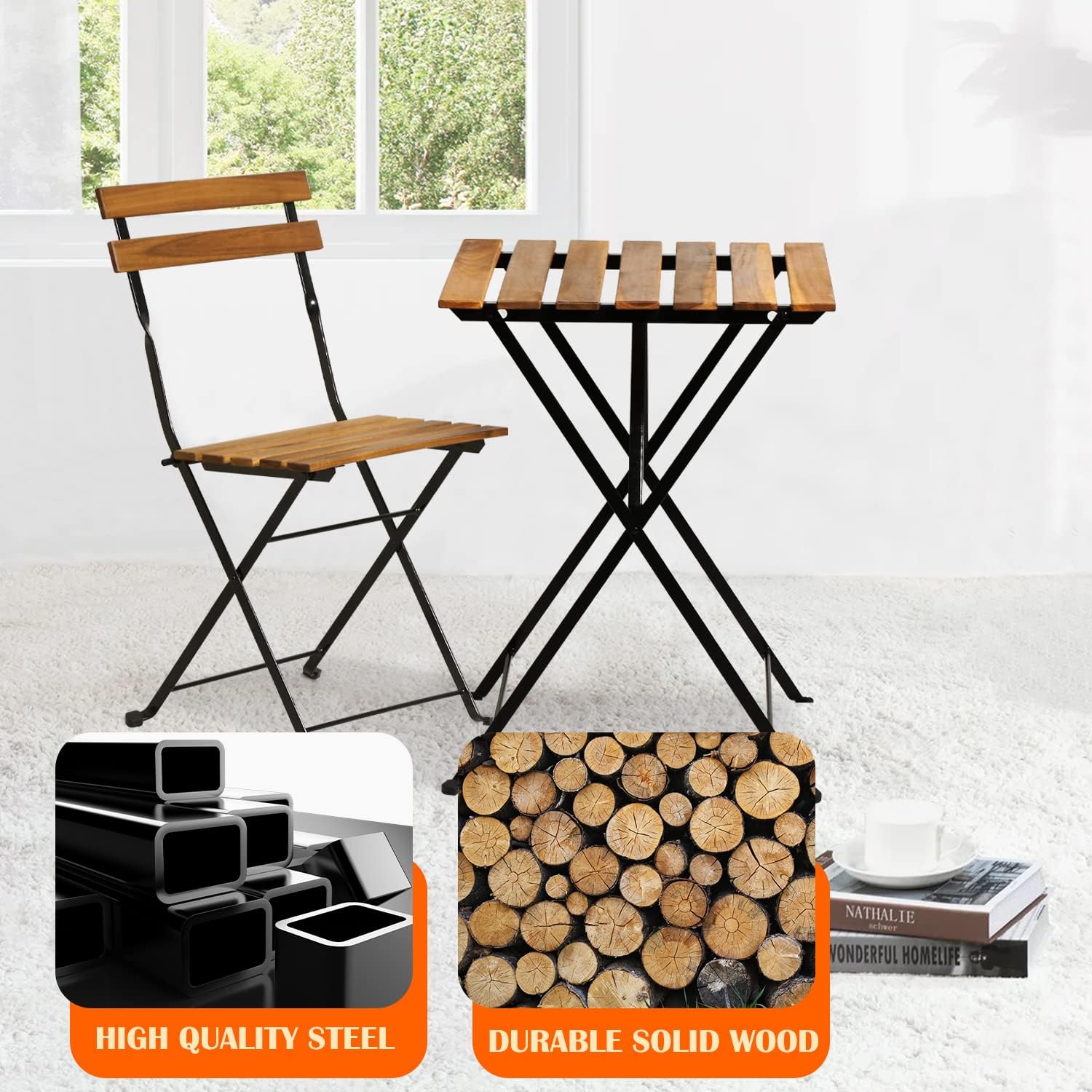 天然木製3ピース折りたたみ式パティオビストロセット（テーブル - Outdoor Furniture Sofa のレビューと価格