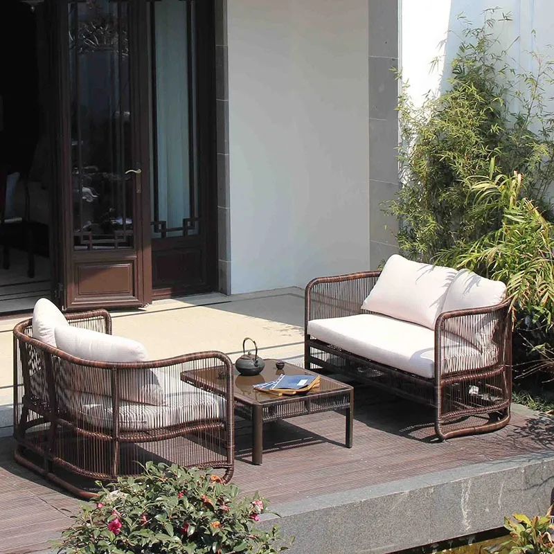 屋外ラタンソファセット パティオガーデン家具 耐候性ウィッカ - Outdoor Furniture Teak のレビューと価格