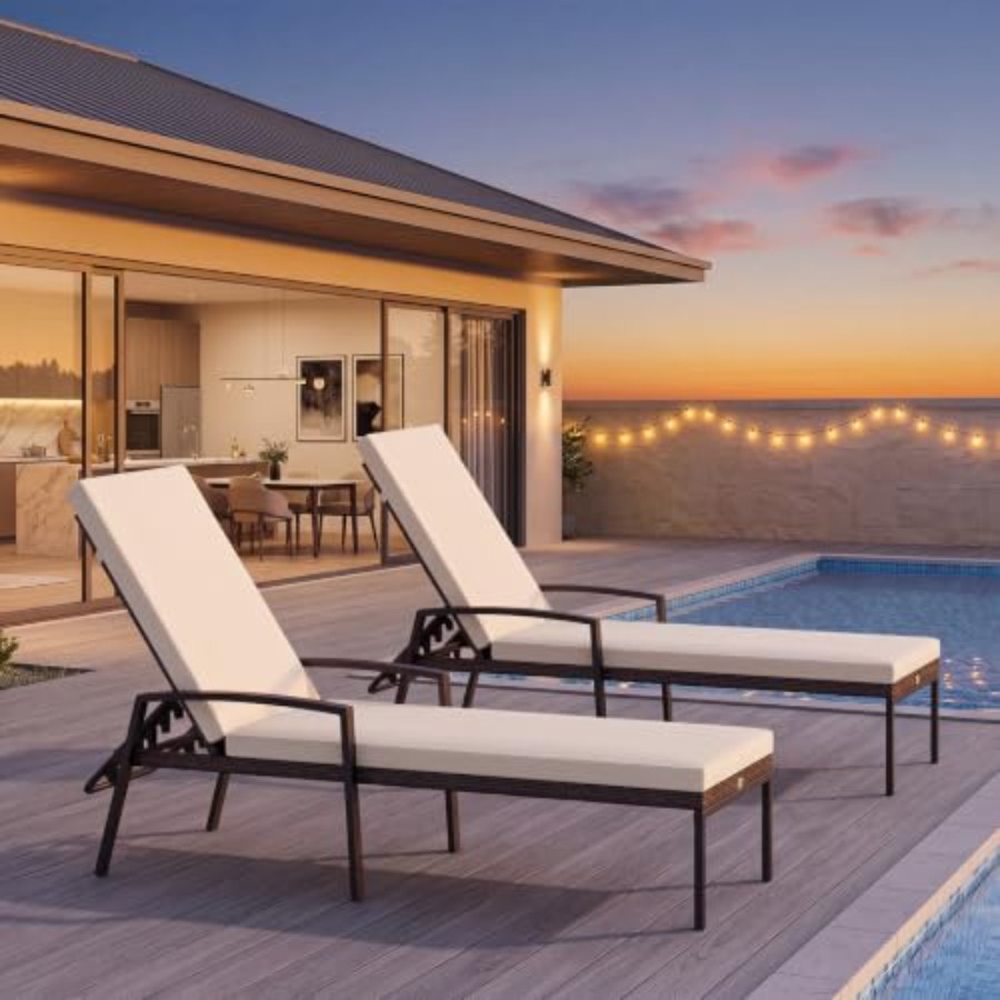屋外用パティオ家具セット：ラタン製ラウンジチェア、ベージュ、 - Outdoor Furniture Lounge Set のレビューと価格