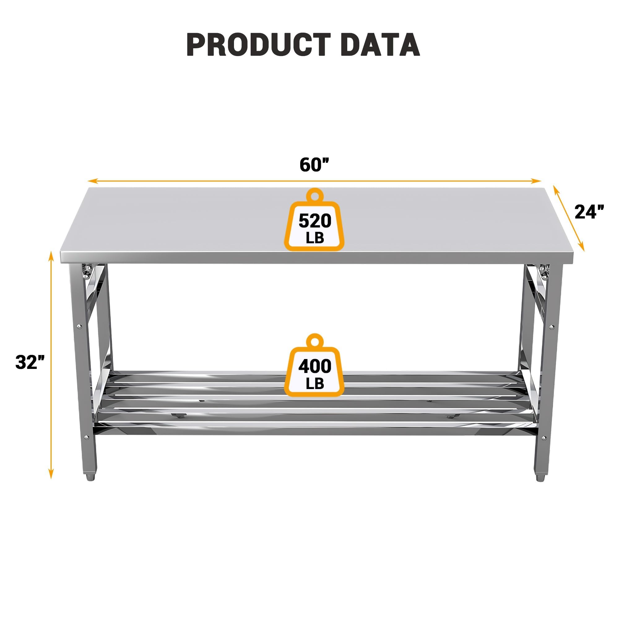60インチ×24インチ折りたたみ式ステンレス製調理台、NSF - Outdoor Furniture Philippines のレビューと価格
