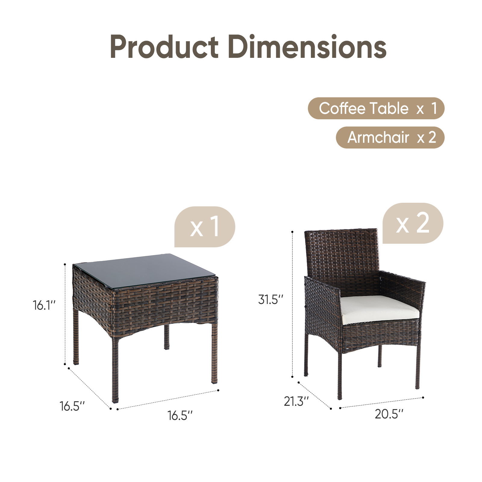 JHK大型3ピース屋外パティオ家具セット、全天候型ウィッカー - Outdoor Furniture Bali のレビューと価格
