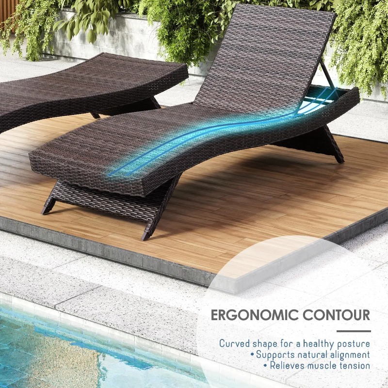 &ラウンジチェア アウトドアセット 2脚組、籐製パティオラウ - Outdoor Furniture Recliner Set のレビューと価格