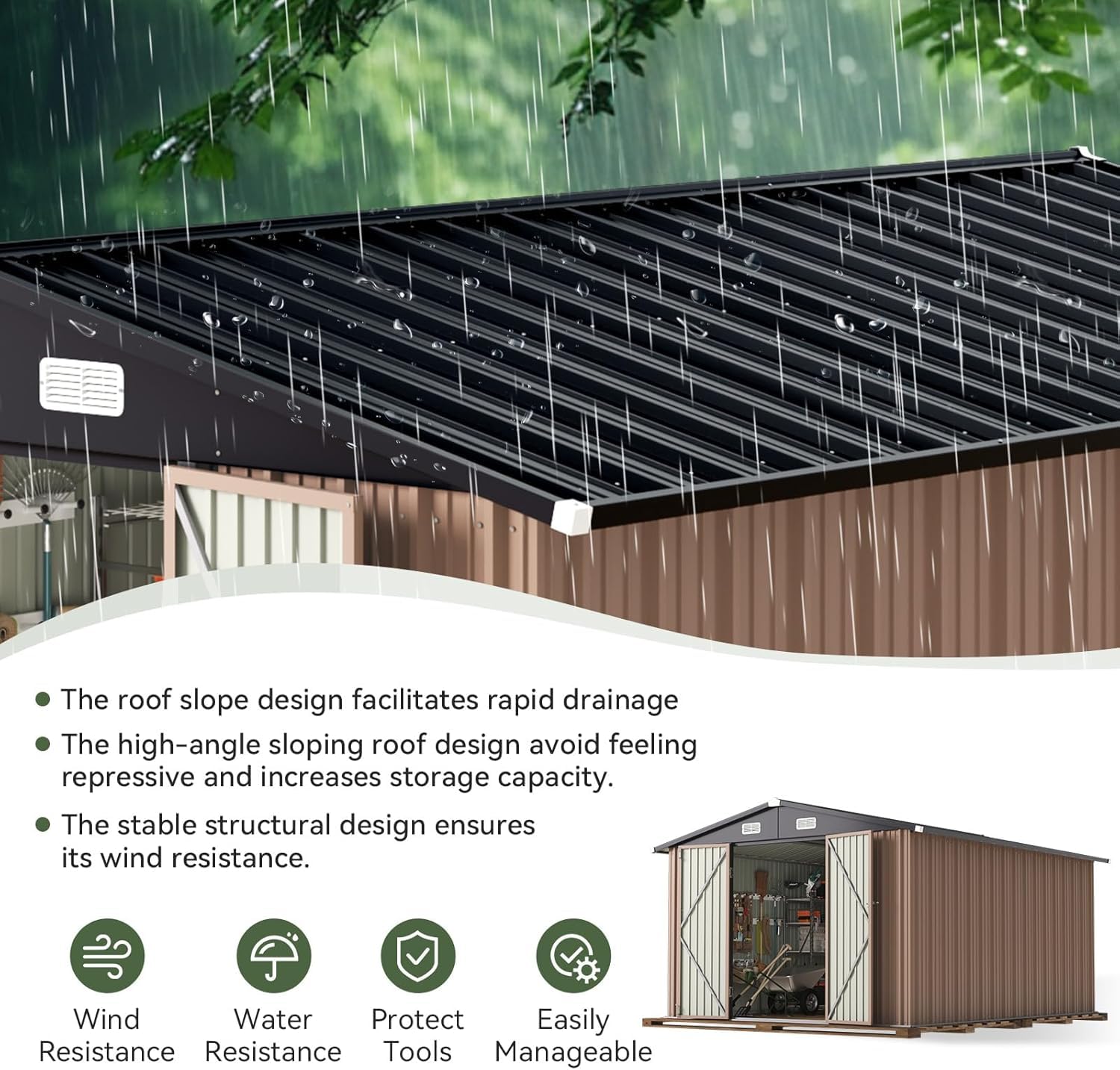 12 x 10フィートの屋外収納庫、両開き大型ドア付き、ブラ - Outdoor Furniture Metal のレビューと価格