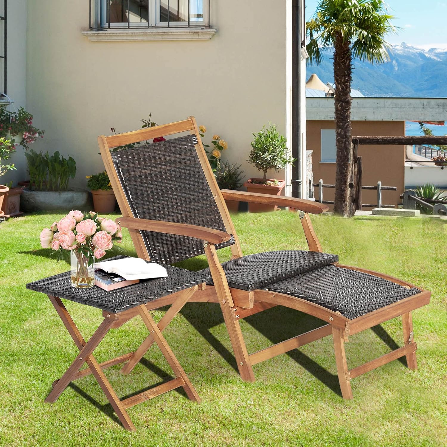 折りたたみ式屋外パティオラウンジチェアとサイドテーブルセット - Outdoor Furniture Recliner Set のレビューと価格