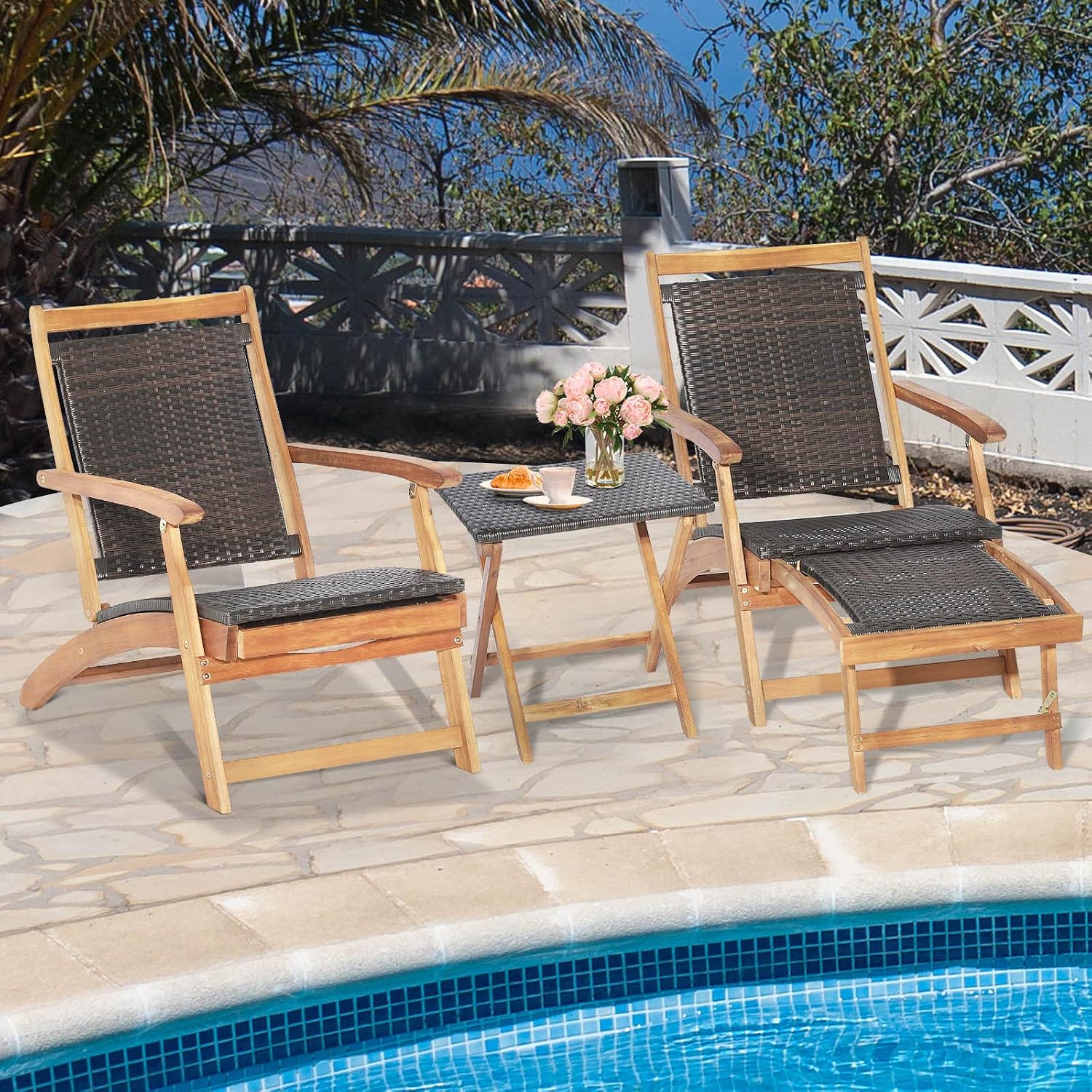 折りたたみ式屋外パティオラウンジチェアとサイドテーブルセット - Outdoor Furniture Recliner Set のレビューと価格