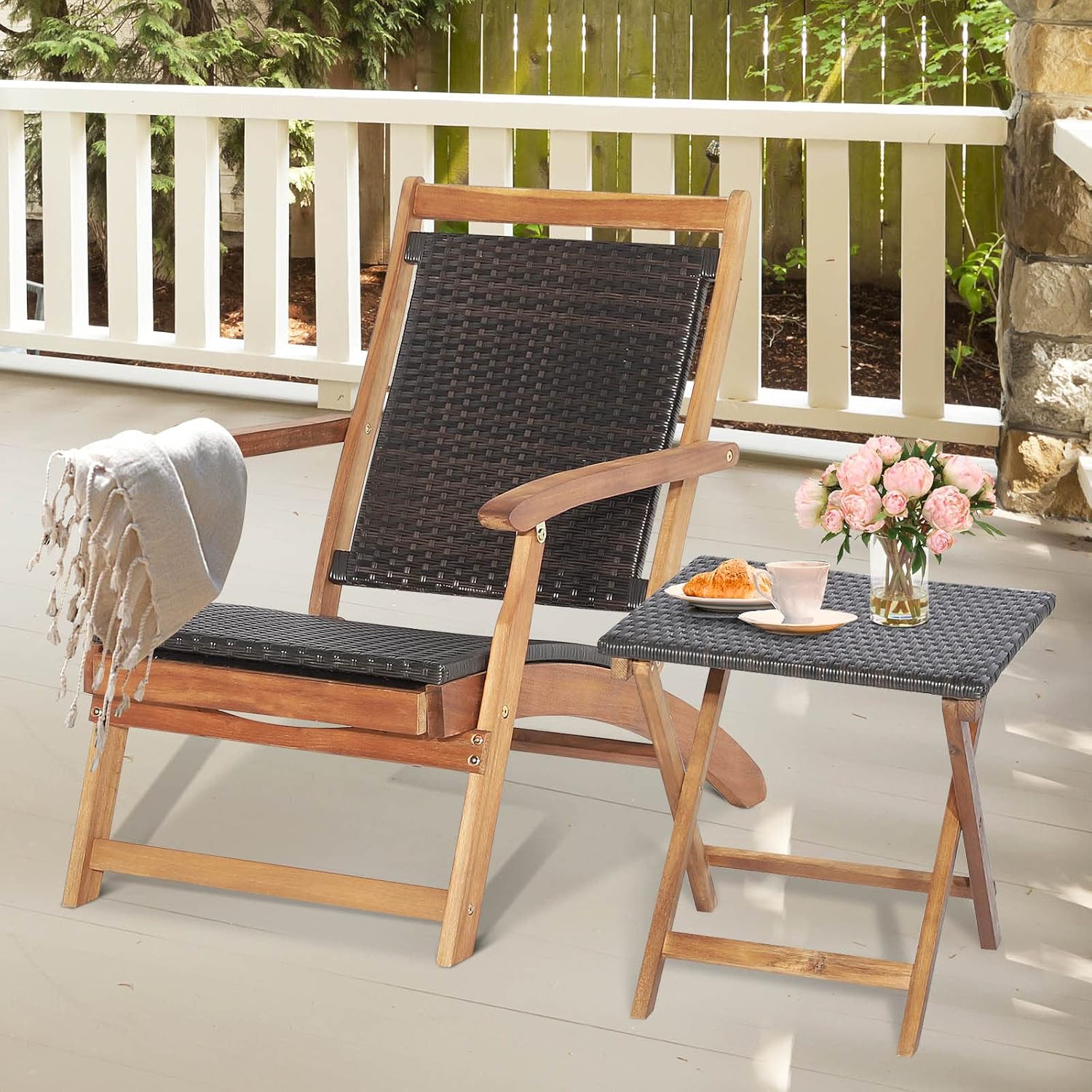 折りたたみ式屋外パティオラウンジチェアとサイドテーブルセット - Outdoor Furniture Recliner Set のレビューと価格
