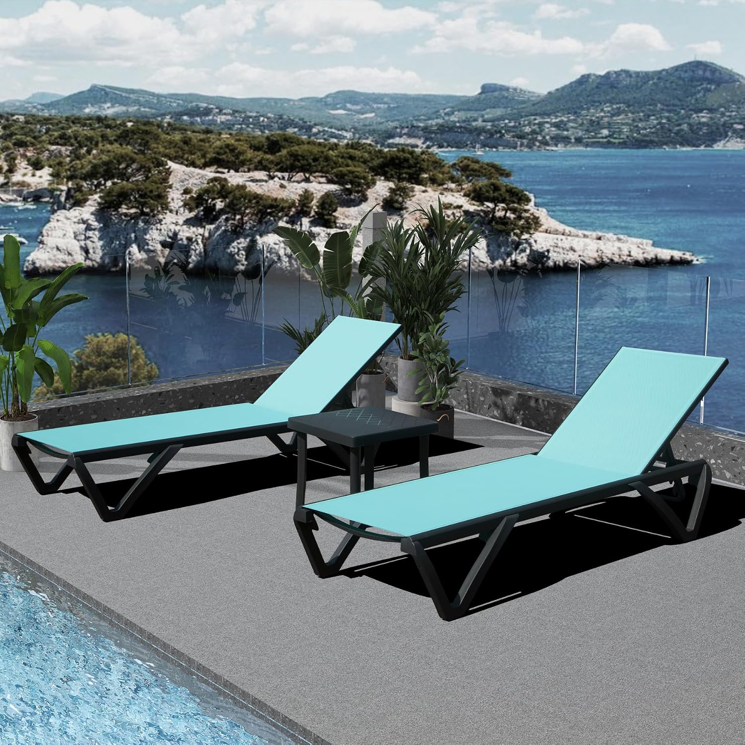 屋外用アルミ製リクライニングチェア3点セット、5段階調整可能 - Outdoor Furniture Recliner Set のレビューと価格