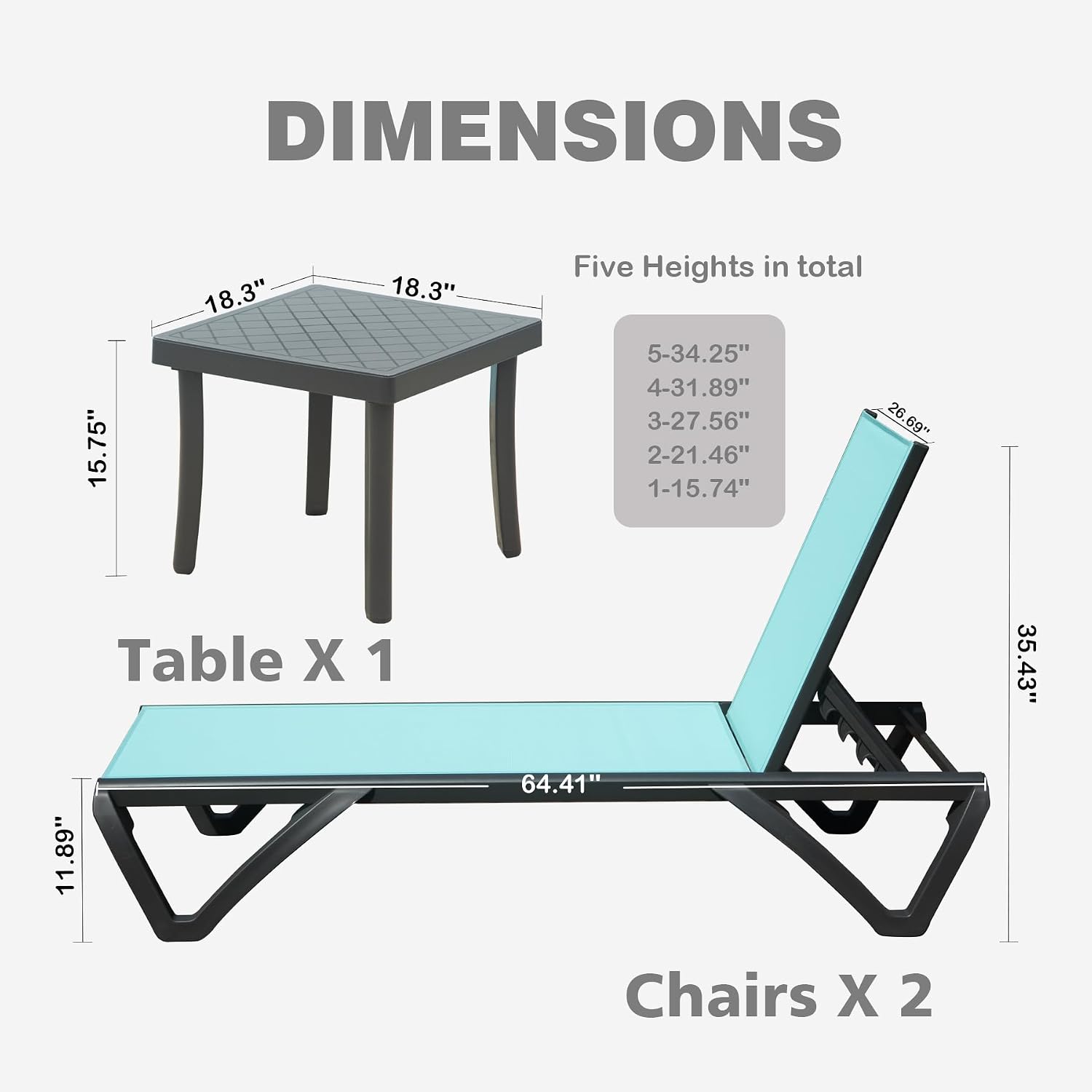 屋外用アルミ製リクライニングチェア3点セット、5段階調整可能 - Outdoor Furniture Recliner Set のレビューと価格