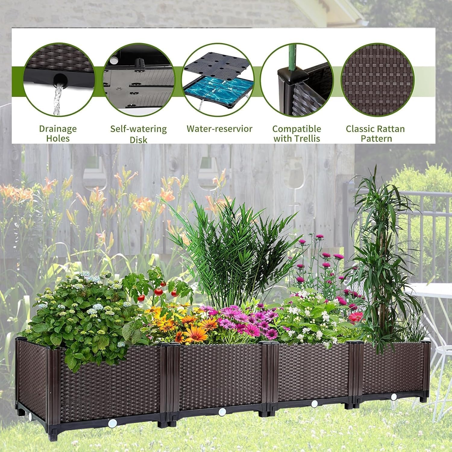 自動給水式の高床式菜園 – 長さ160cmの大型プラスチック - Outdoor Daybed Furniture のレビューと価格