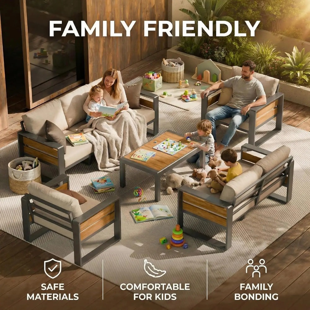 アルミ製屋外パティオ家具セット（テーブル、7人掛け、ダークグ - Outdoor Furniture Lounge Set のレビューと価格