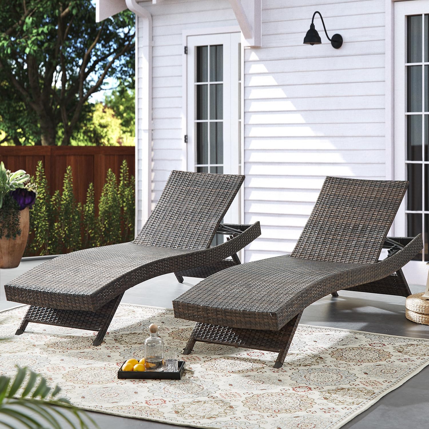 屋外用籐製ラタン製長椅子 79インチ リクライニング式 パテ - Outdoor Furniture Recliner Set のレビューと価格