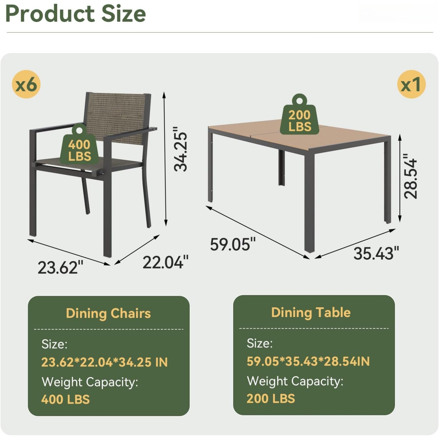 Aoxun 7点パティオダイニングセット（6人用）全天候型屋 - Outdoor Furniture Lounge Set のレビューと価格