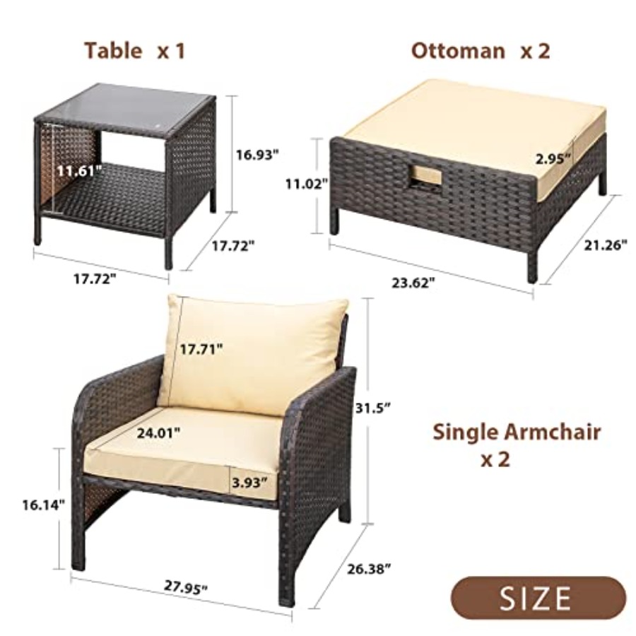 バルコニー家具5点セット、PE製ウィッカーラタン製屋外ラウン - Outdoor Furniture Lounge Set のレビューと価格