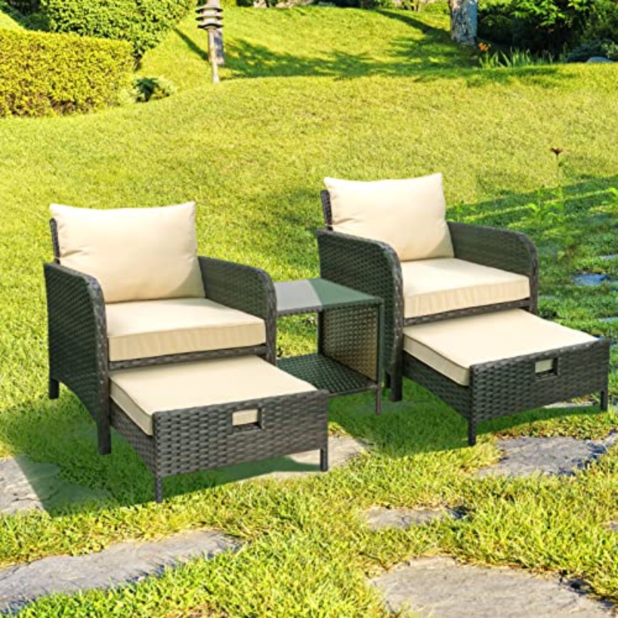 バルコニー家具5点セット、PE製ウィッカーラタン製屋外ラウン - Outdoor Furniture Lounge Set のレビューと価格